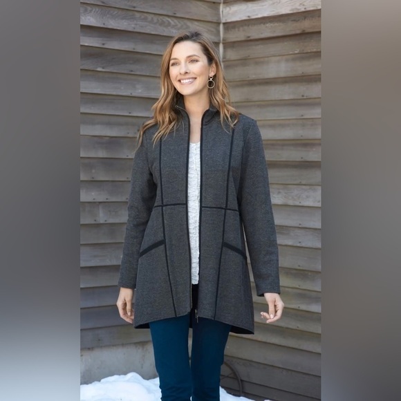 Habitat Shaped Felt Car Coat Zip Up Longline Jacket in Forest Green, 62324, XS - Picture 2 of 9